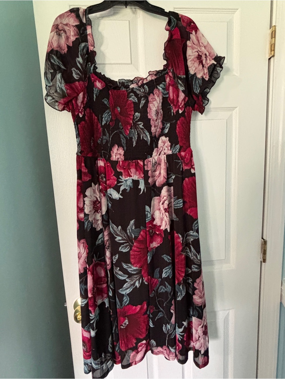 Siren Lily Black Midi Dress with Burgundy & Pink Floral Print